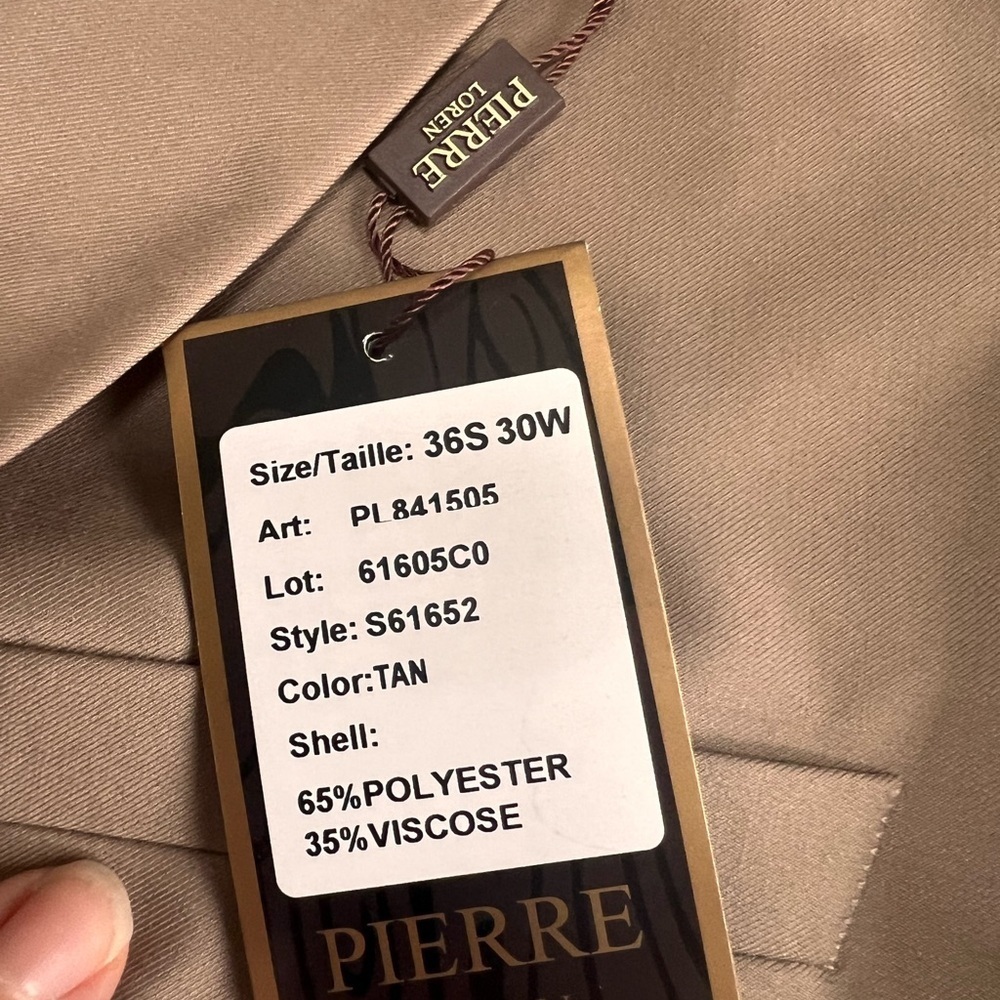 Pierre Loren -Alfred 2B-2 Piece Tan Suit 36 Short 30” Waist Pants NWT - Picture 3 of 11
